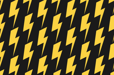 Yellow lightnings black vector seamless pattern