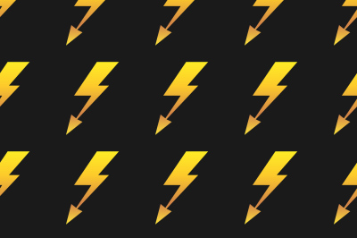 Yellow lightnings black vector seamless pattern