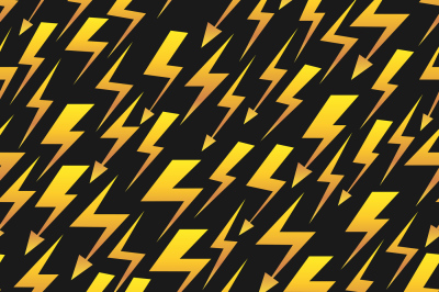 Yellow lightnings black vector seamless pattern