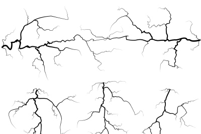 Set of thunder bolts in black isolated over white