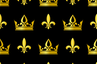 Golden crowns and fleur de lis vector seamless pattern