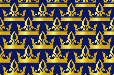 Golden crowns blue vector seamless pattern