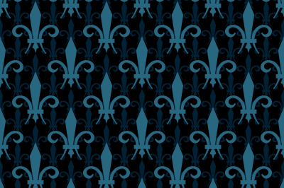 Dark black and blue fleur de lis vector seamless pattern