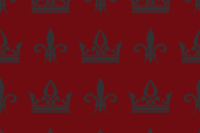 Red vector crowns and fleur de lis seamless pattern