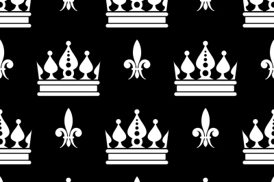 Vector crowns fleur de lis seamless pattern in black and white