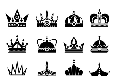 Royal crowns vector illustration set in black