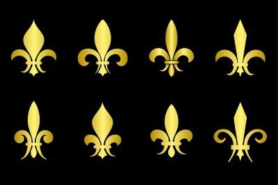 Golden fleur de lis set black background