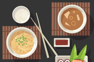 Japanese cuisine vector illustration set