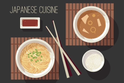 Japanese cuisine vector illustration set