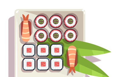 Japanese sushi over a plate vector illustration