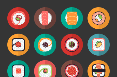 Japanese food sushi icons vector illustration set