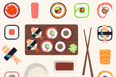 Japanese food vector illustration set