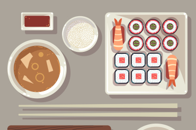 Japanese food vector illustration set