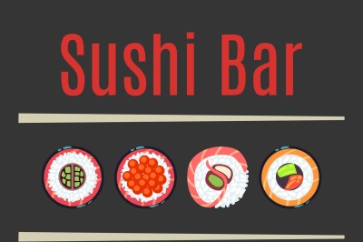 Japanese sushi bar food logo template