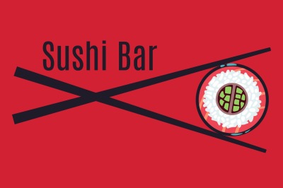 Red Japanese sushi bar food logo template