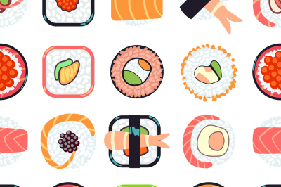 Japanese food sushi vector seamless pattern