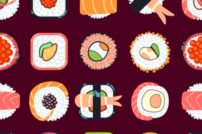 Japanese food sushi vector seamless pattern