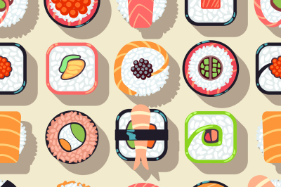 Japanese food sushi vector seamless pattern