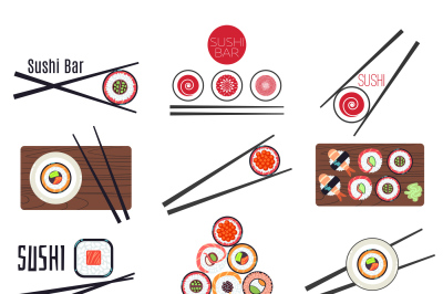 Japanese sushi bar or restaurant menu vector set