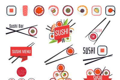 Japanese sushi bar or restaurant menu vector set