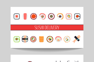 Sushi delivery business card vector template