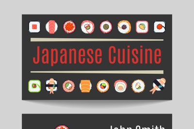 Japanese cuisine restaurant black business card vector