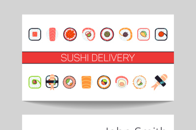 Sushi delivery business card vector template