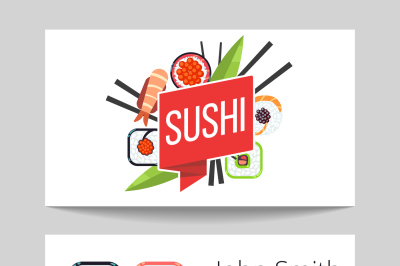 Japanese sushi bar business card vector template