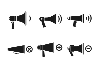 Megaphone, loudspeaker, audio, speaker, volume vector icons