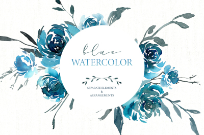 Watercolor Turquoise Blue Flowers PNG