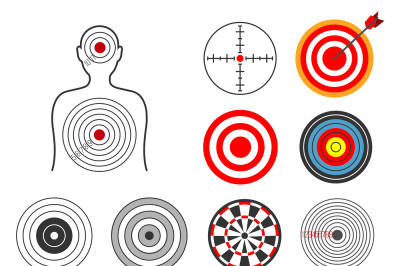 People, animals, dart, silhouette shooting target vector set