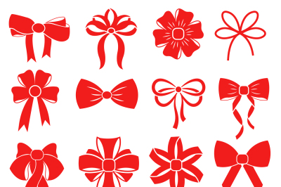 Red gift bow vector silhouettes for decoration