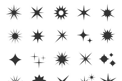 Shining sparkling stars black vector symbols