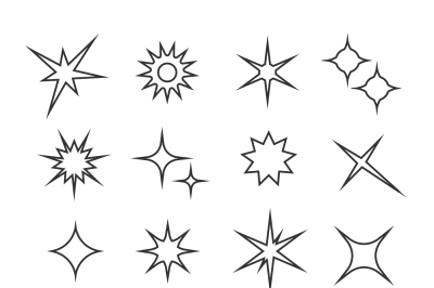 Sparkles, twinkle lights line vector icons