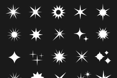 White twinkling vector stars isolated on dark background