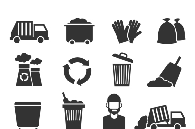 Trash recycle garbage waste vector icons