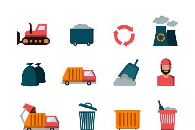 Recycling and waste flat vector icons