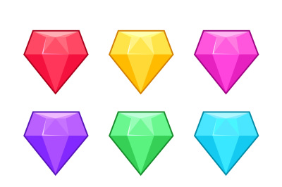 Diamond crystal gems isolated on white cartoon vector set