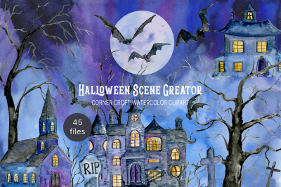 Watercolor halloween Scene Creator