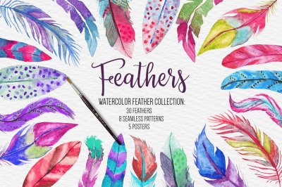Watercolor Feathers Collection