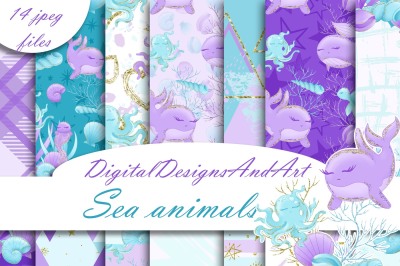 Sea animals digital paper