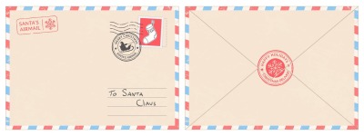 Dear santa claus mail envelope. Christmas surprise letter, child postc