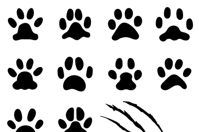 Pets paw footprint. Cat paws prints&2C; kitten foots or dog foot print. P