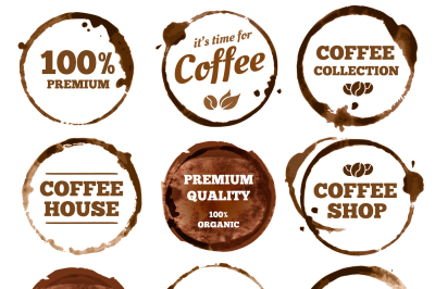 Coffee labels. Watercolor dirty espresso cup ring stain logo. Vector i