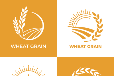 Baked wheat logo. Field wheats grain label, bake elements. Food baking