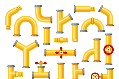 Gas pipeline. Industrial yellow pipes, pipe construction with valves a