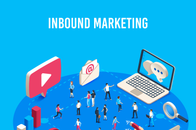 Inbound marketing isometric. Online mass market ads, business target s