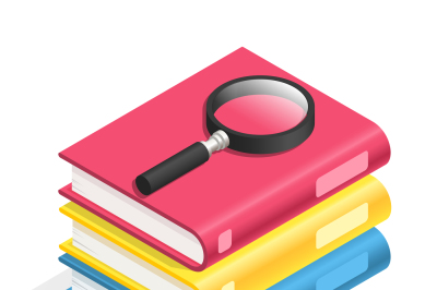 Isometric book icon. Stack of books, textbook pile. Academic reading, 