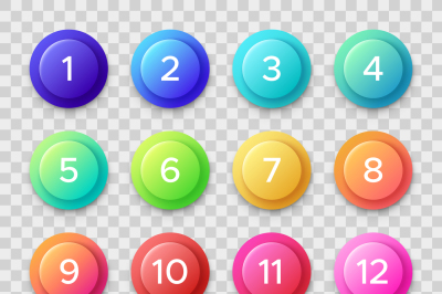 Number bullets. Circle buttons with color gradients and numbers. Isola