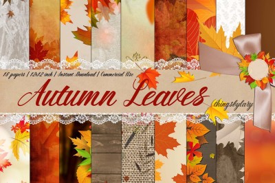 18 Autumn Leaves Digital Papers, thanksgiving fall wedding